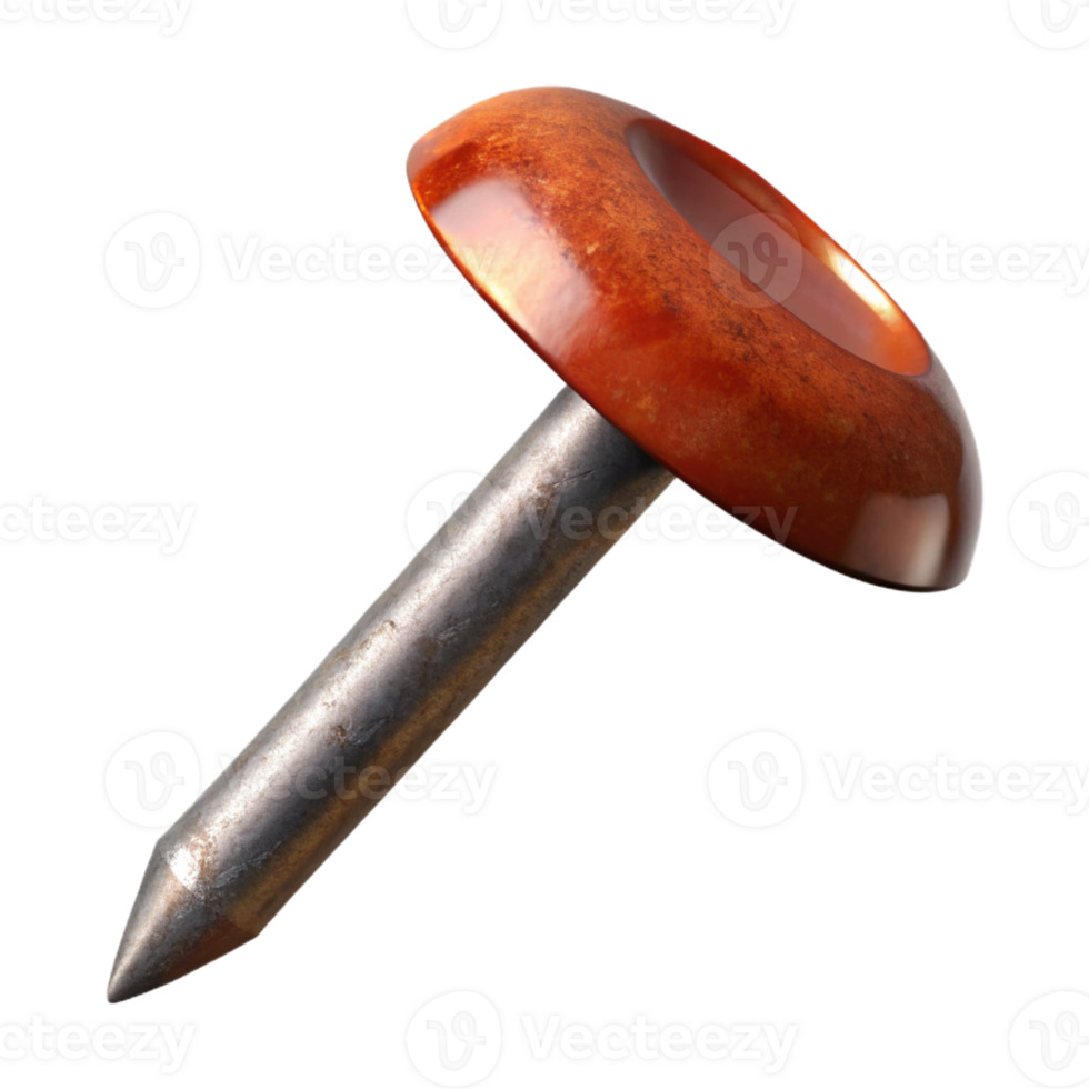 impressive reflective modern Photorealistic, ultra-detailed isolated cutout of a single, rusty nail with Transparent Background expertly shot png
