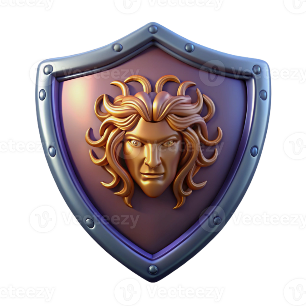 harmonious gorgeous Aegis shield, with Medusa's head with Transparent Background studio quality png