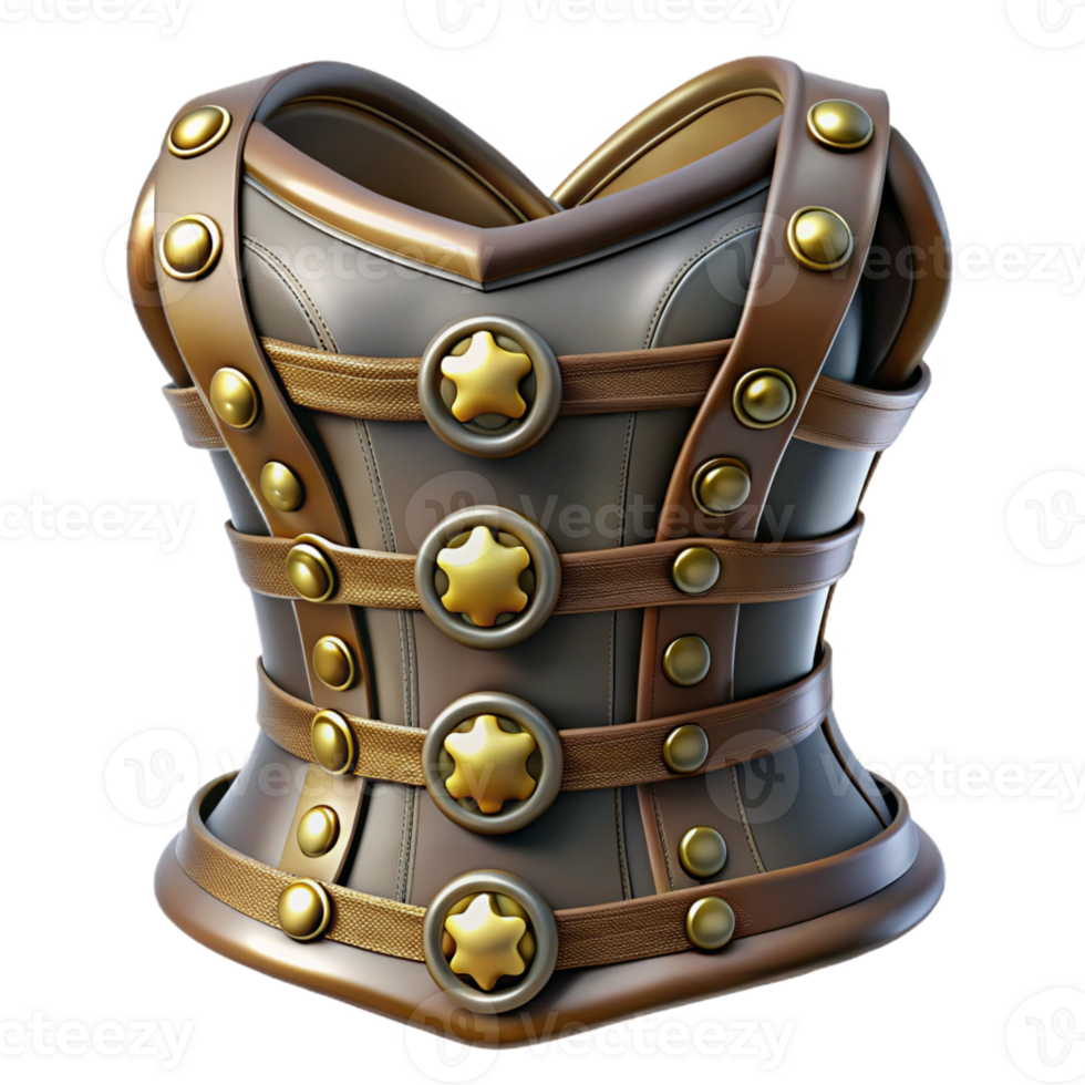 iconic renaissance Steampunk corset with metallic buckles and rivets with Transparent Background original png