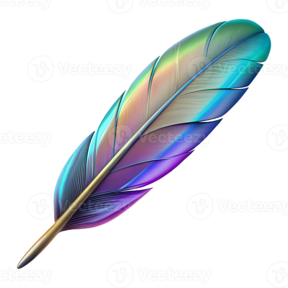 intense vibrant Hyper-specific, photorealistic, isolated cutout of a single, iridescent hummingbird feather with Transparent Background top-tier png