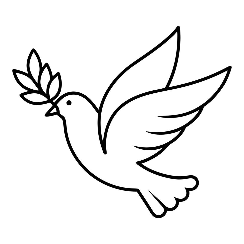 A beautifully stylized dove of peace holding an olive branch, designed in simple line art vector