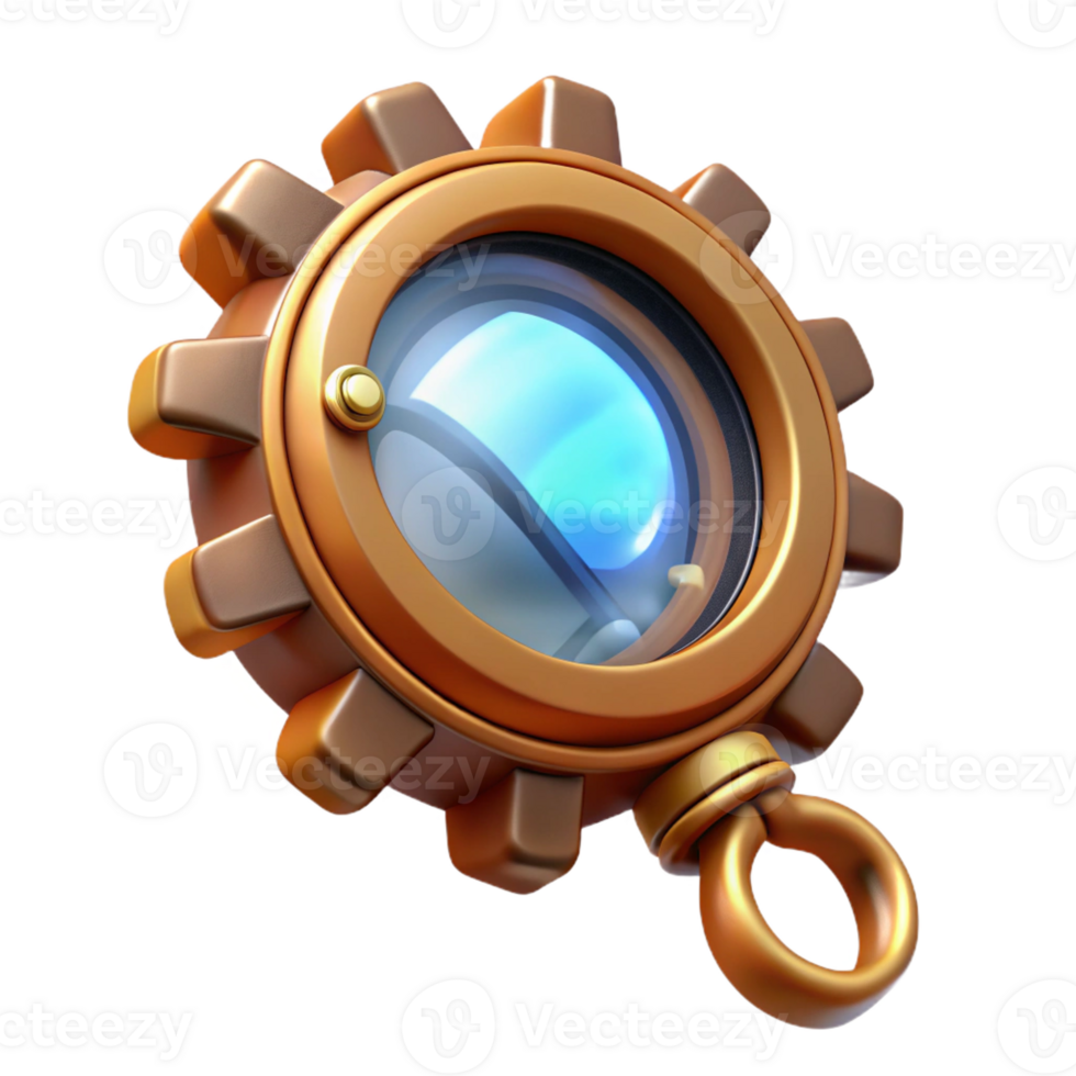 immaculate standout Steampunk monocle with a gear-shaped frame with Transparent Background png