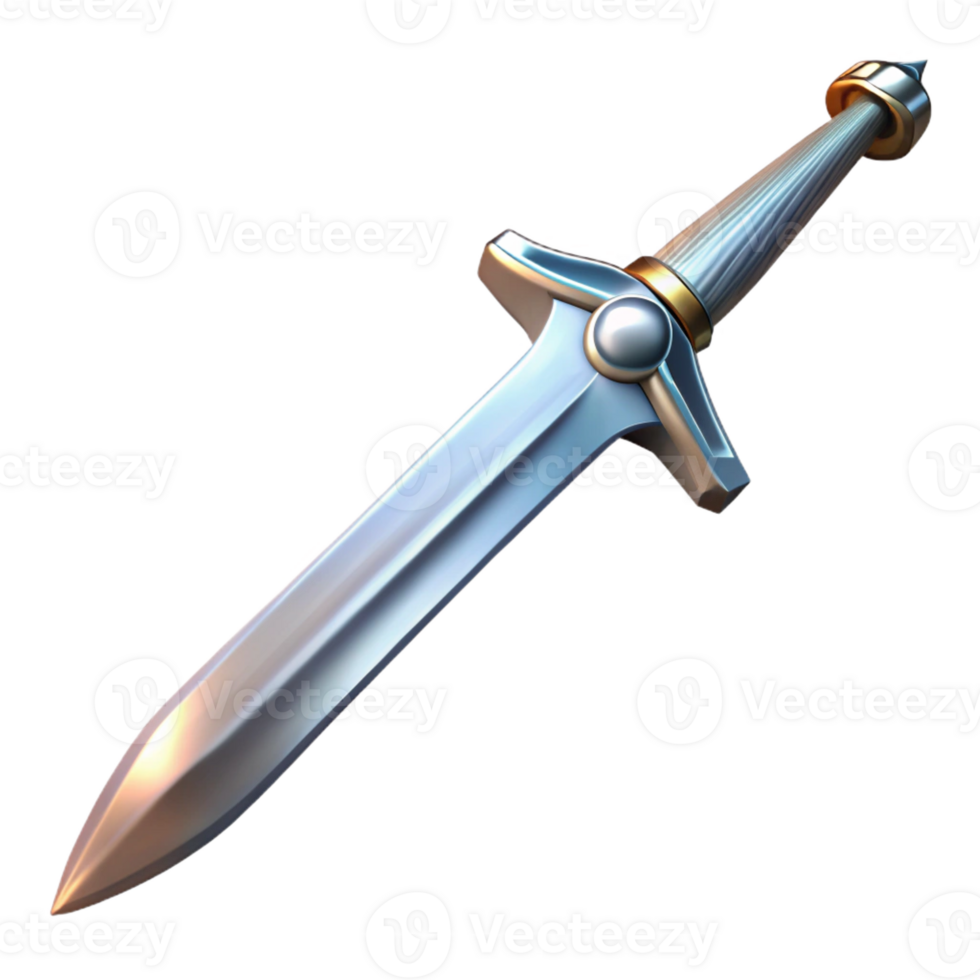 melancholic glorious A single, gleaming silver longsword, ornate hilt with Transparent Background artisan png