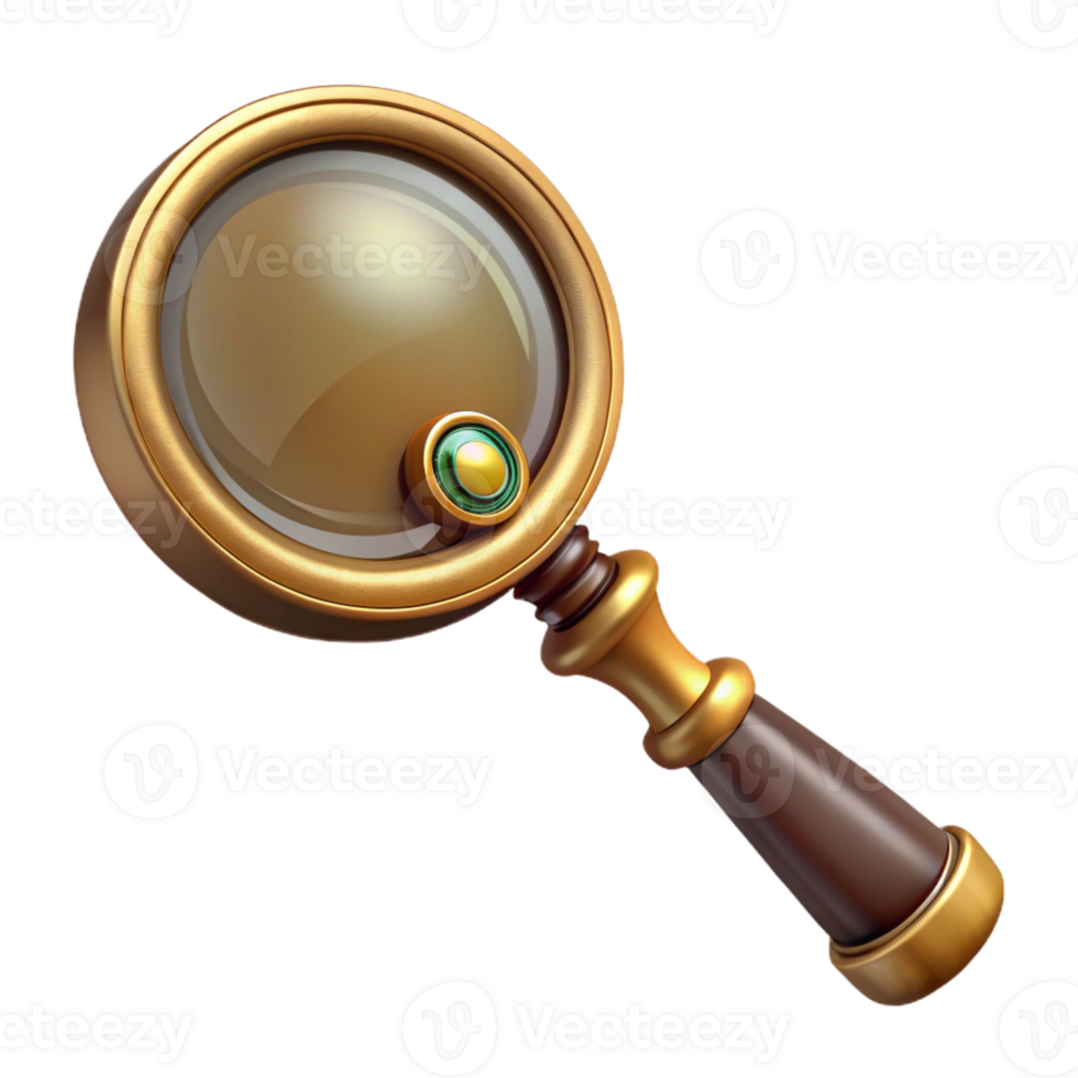 mesmerizing quintessential Steampunk magnifying glass with a brass handle and intricate engravings with Transparent Background png