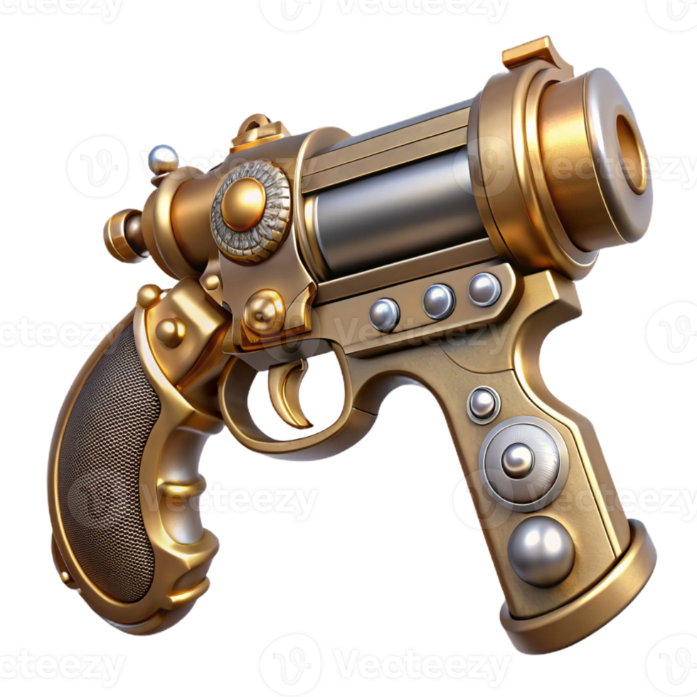 fascinating ethereal futuristic Steampunk pistol with engraved details and pearl handle with Transparent Background artisan png