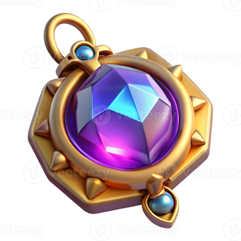stunning timeless A magical amulet, glowing gem, intricate setting with Transparent Background png