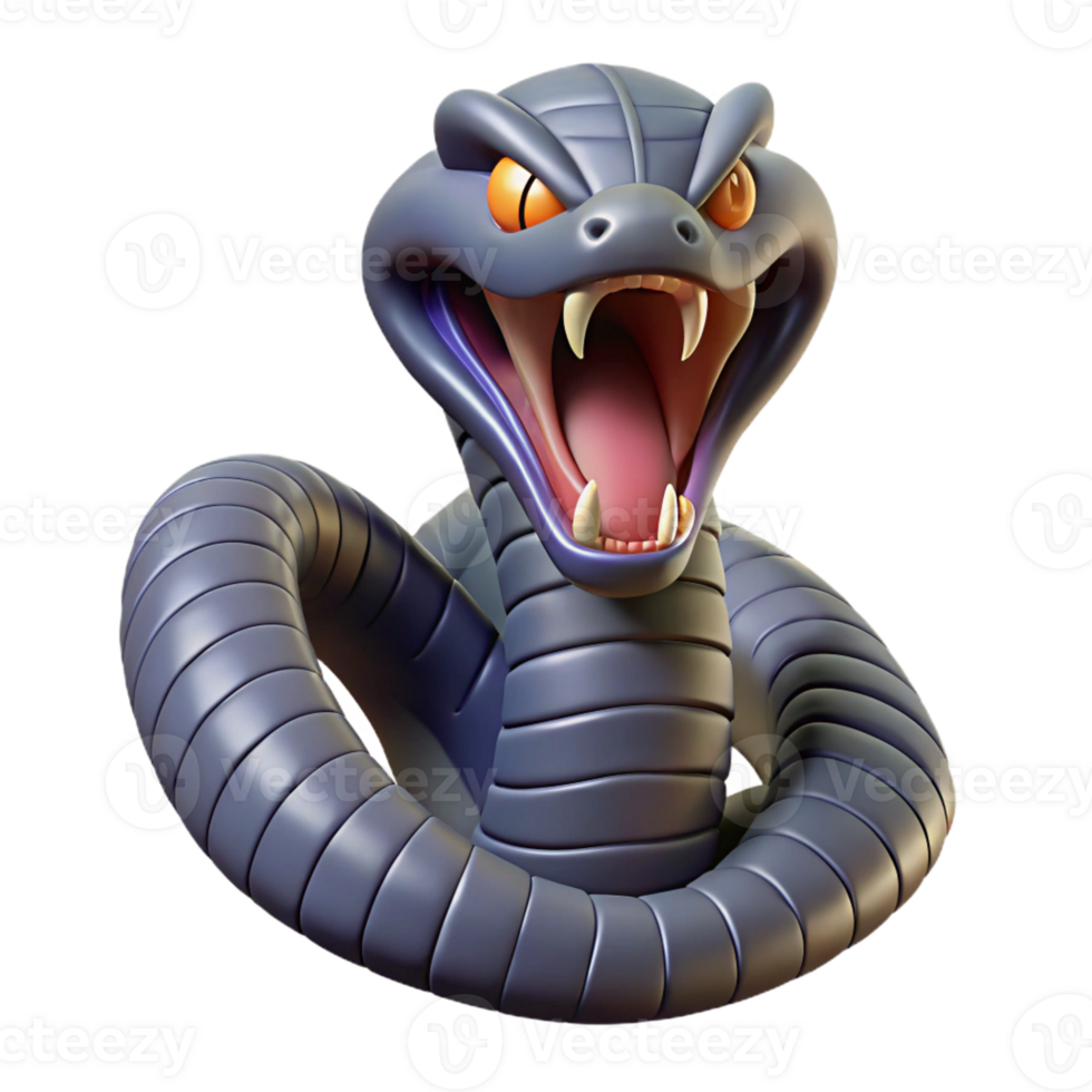 iconic nordic Hyper-specific concept art style isolated cutout of a professional render of a single, coiled king cobra with hood flared, fangs bared with Transparent Background sharp png