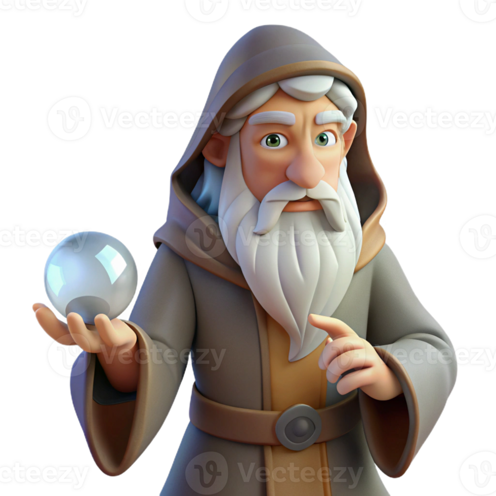 pristine passionate vintage A wise old wizard, long white beard, holding a crystal ball with Transparent Background original png