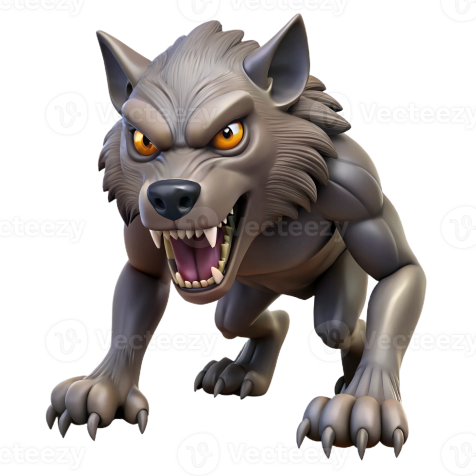 serene sought-after A snarling werewolf, sharp claws, fur bristling with Transparent Background png