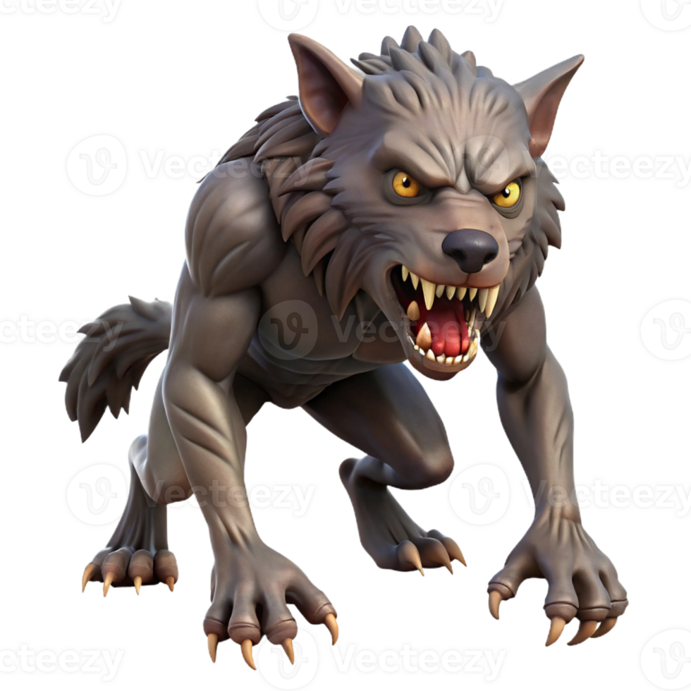 playful breathtaking A snarling werewolf, sharp claws, fur bristling with Transparent Background refined png