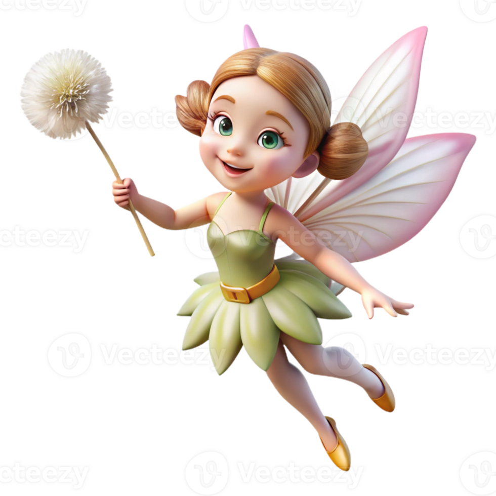 sought-after creative A whimsical fairy, holding a dandelion, delicate wings with Transparent Background perfect clarity png