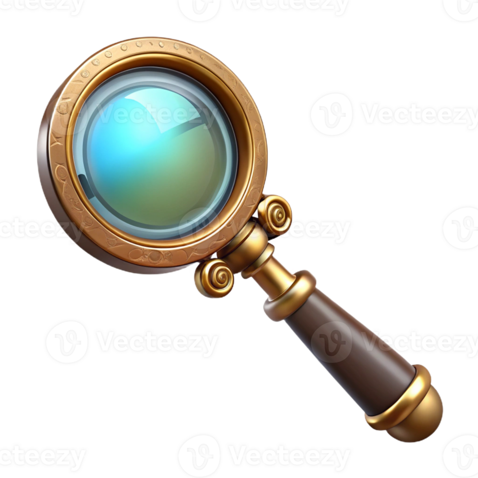 intense dramatic Steampunk magnifying glass with ornate brass handle with Transparent Background professional png