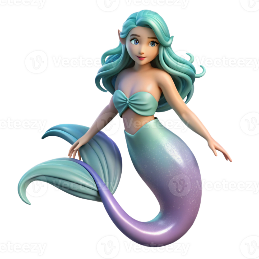 distinguished surreal A beautiful mermaid, long flowing hair, iridescent tail with Transparent Background precision png