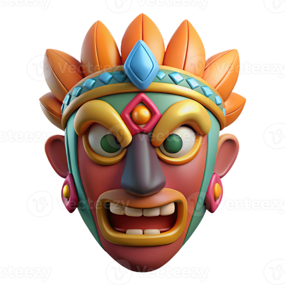 energetic stunning A stylized tribal mask, intricate carvings, vibrant colors with Transparent Background top-tier png