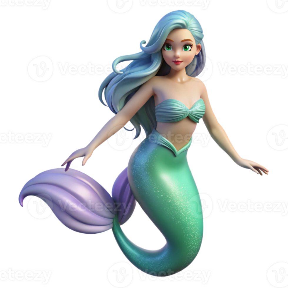 timeless baroque A beautiful mermaid, long flowing hair, iridescent tail with Transparent Background handcrafted png