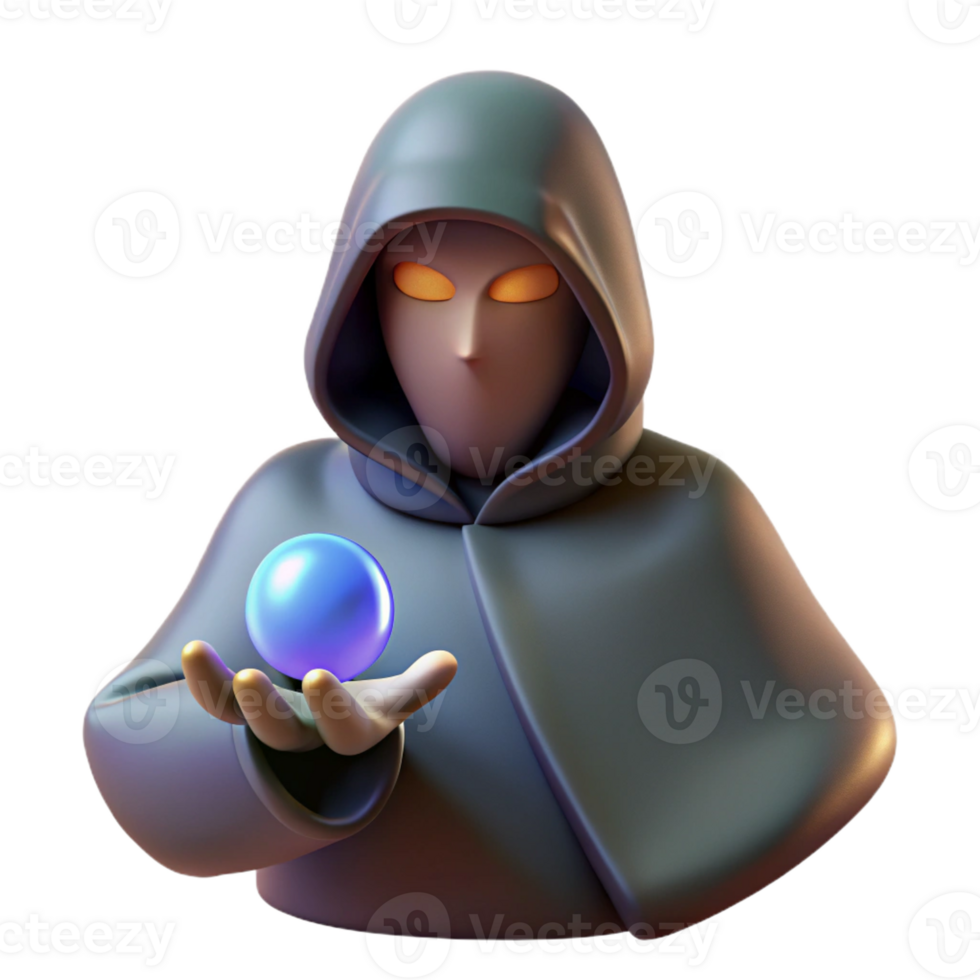 magnificent remarkable A mysterious hooded figure, holding a glowing orb with Transparent Background png