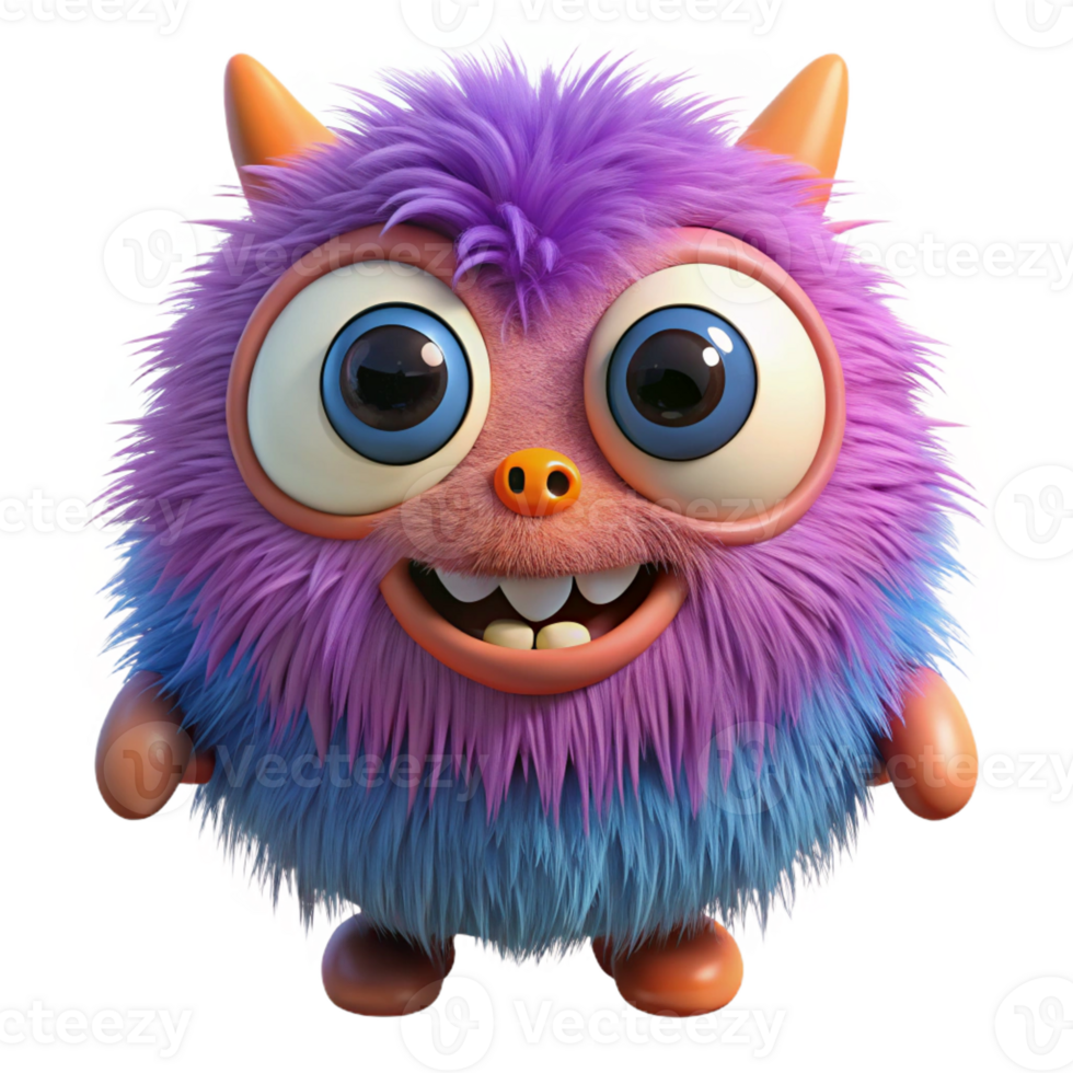 fascinating exceptional A cute, fluffy monster, big eyes, playful pose with Transparent Background png