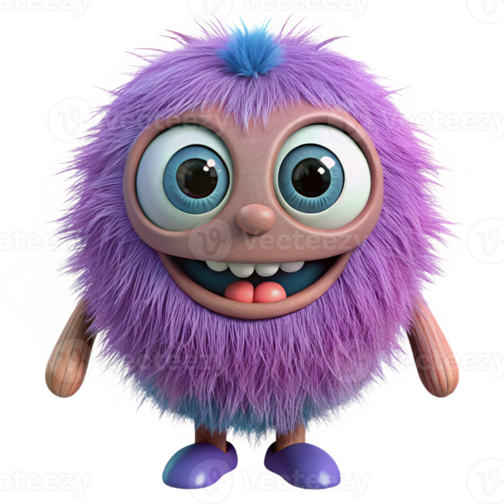 melancholic extraordinary A cute, fluffy monster, big eyes, playful pose with Transparent Background top-tier png