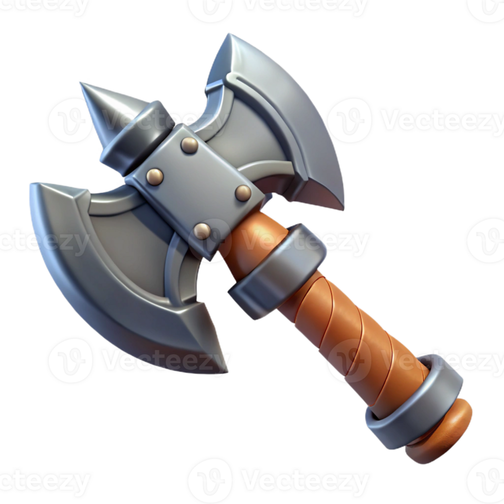 gorgeous romantic geometric Concept art style, hyper-specific professional render of an isolated cutout, orcish war axe with chipped blade with Transparent Background high quality png