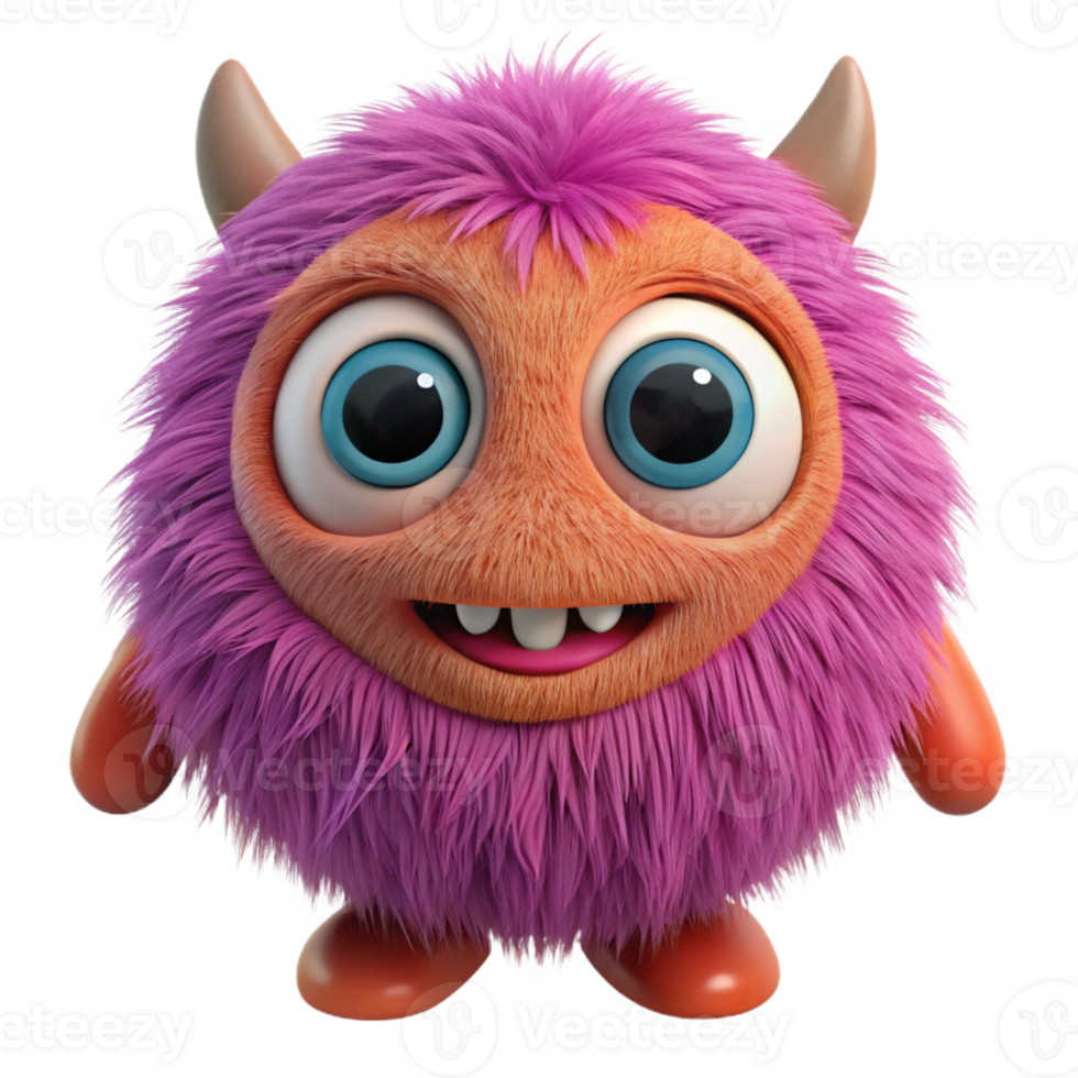 joyful captivating A cute, fluffy monster, big eyes, playful pose with Transparent Background genuine png
