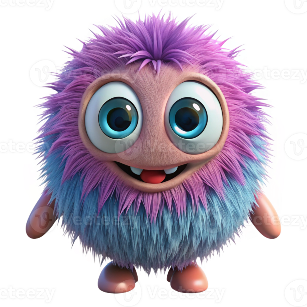 joyful splendid A cute, fluffy monster, big eyes, playful pose with Transparent Background high resolution png
