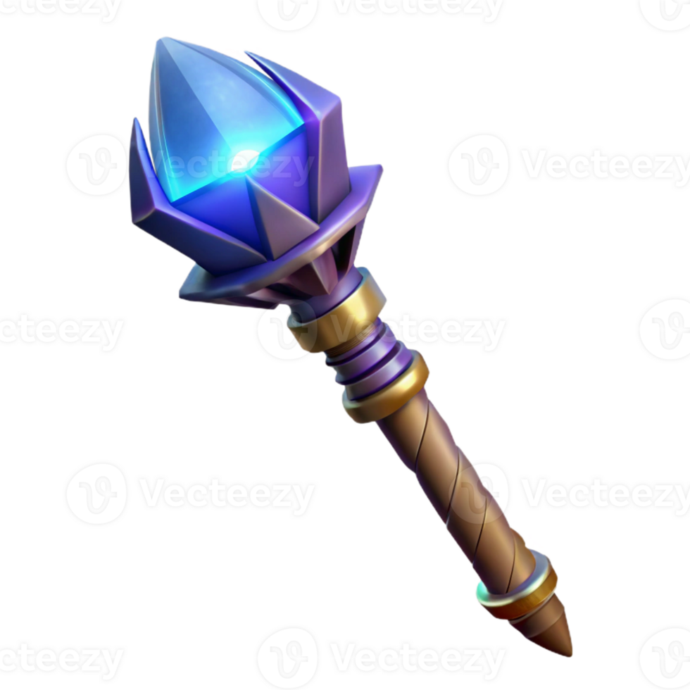 majestic passionate minimalist A powerful magic staff, glowing crystal at the top with Transparent Background perfect clarity png