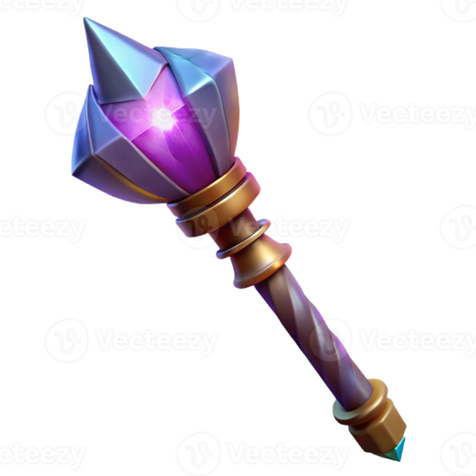 hypnotic distinguished A powerful magic staff, glowing crystal at the top with Transparent Background png