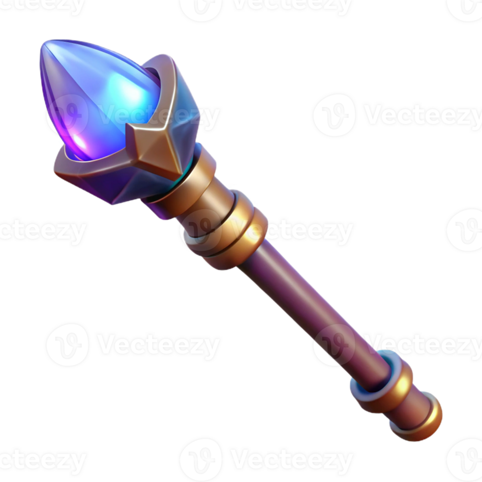 immaculate retro A powerful magic staff, glowing crystal at the top with Transparent Background elite png