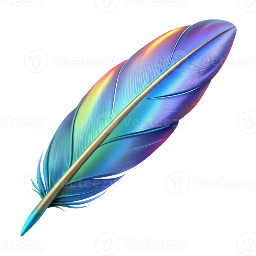 majestic playful elegant A single, glowing feather, iridescent colors with Transparent Background high resolution png
