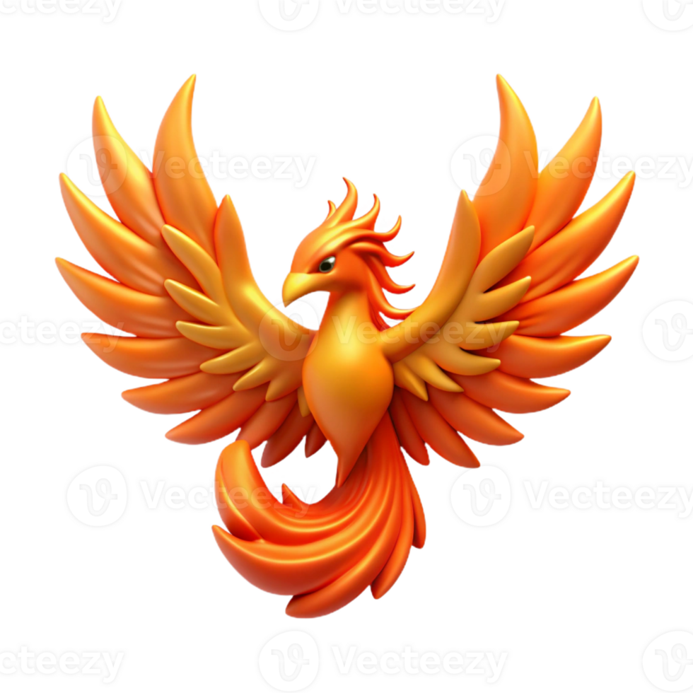 playful mesmerizing A stylized phoenix, fiery wings, rising from ashes ashes not shown with Transparent Background studio quality png