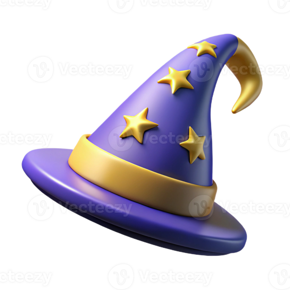 splendid tranquil modern A cartoon wizard hat, stars and moons, pointed tip with Transparent Background sharp png