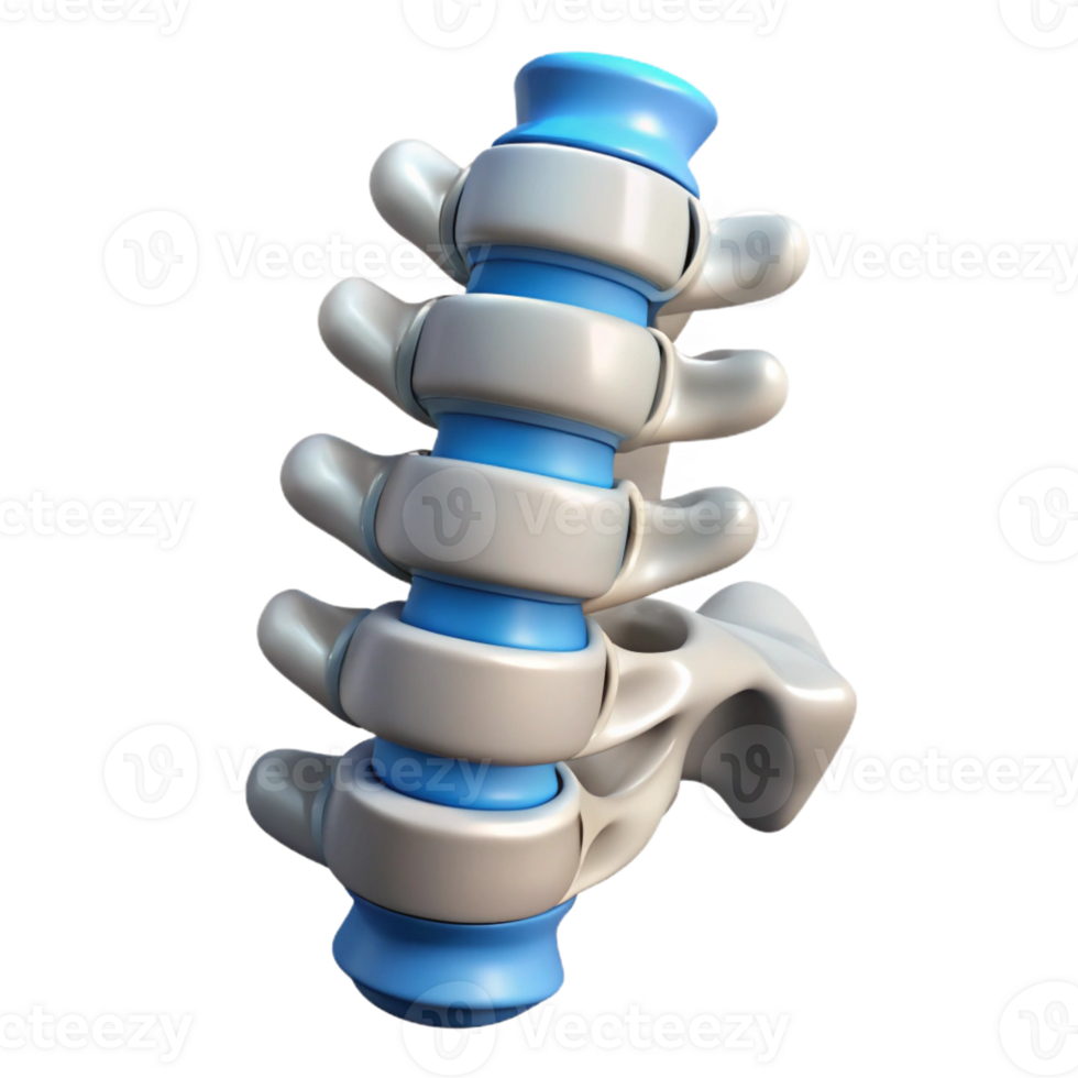 immaculate artistic Concept art style, hyper-specific render of a biomechanical spine segment with hydraulics, isolated cutout with Transparent Background perfect clarity png