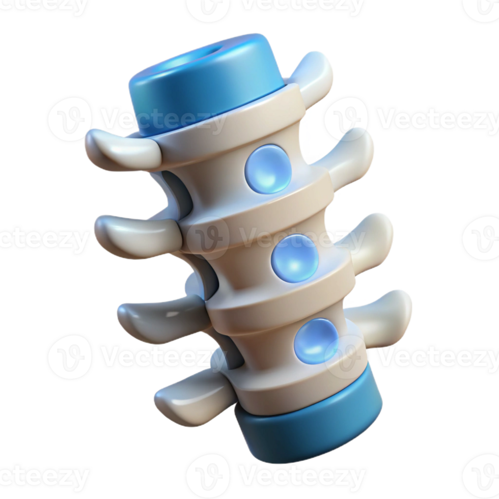melancholic spectacular Concept art style, hyper-specific render of a biomechanical spine segment with hydraulics, isolated cutout with Transparent Background handcrafted png