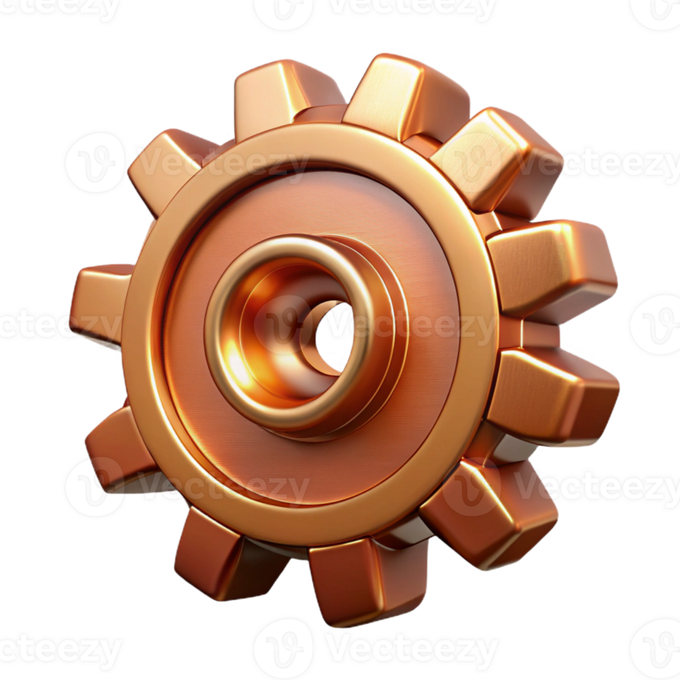 hypnotic urban Steampunk gear cog with intricate teeth and copper finish with Transparent Background authentic png
