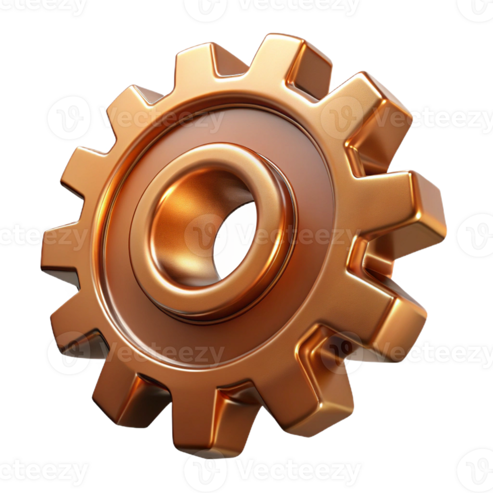 tranquil hypnotic Steampunk gear cog with intricate teeth and copper finish with Transparent Background museum quality png