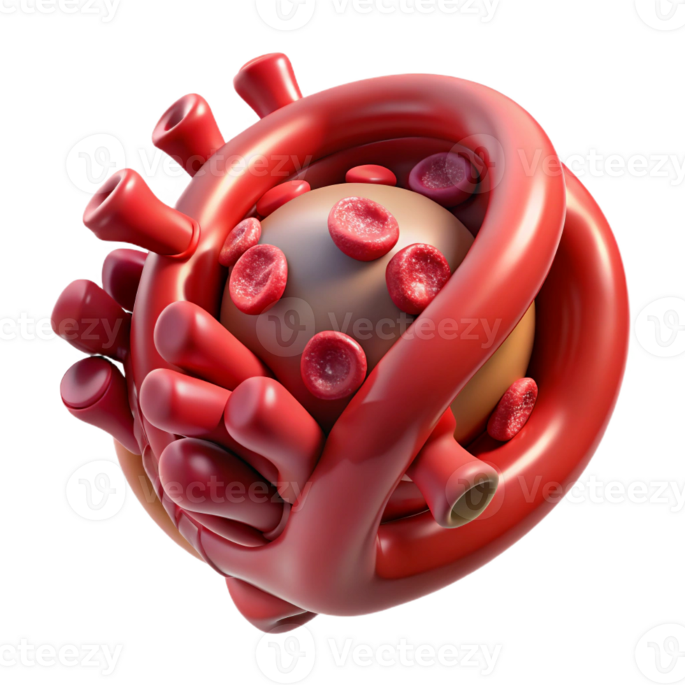 stunning iconic Hyper-specific, photorealistic render of a biomechanical blood vessel with nanobots, isolated cutout with Transparent Background png