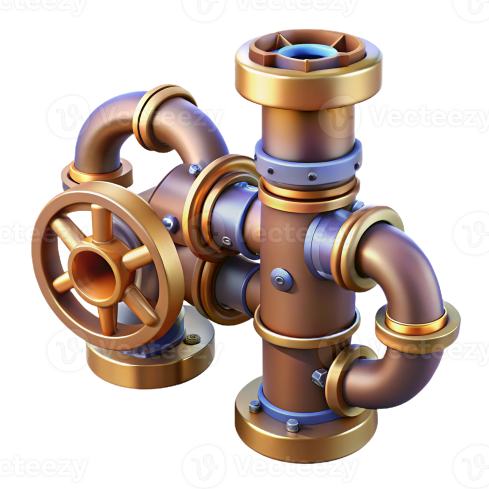 energetic radiant Steampunk pipe fitting with multiple connections with Transparent Background perfect clarity png