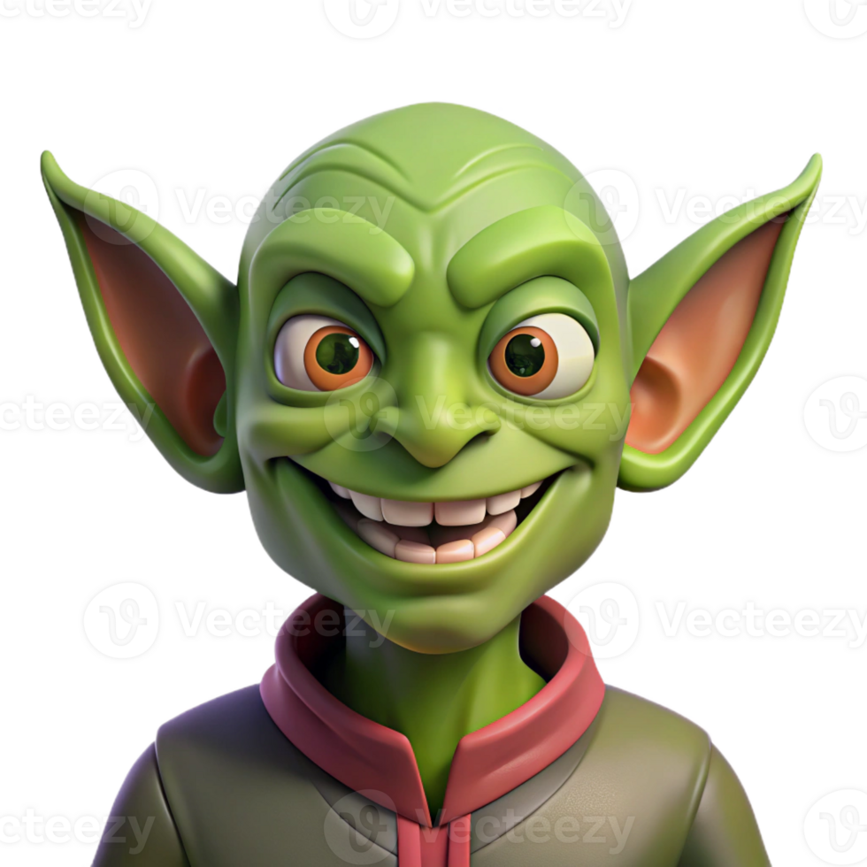 inspired traditional A stylized goblin, mischievous grin, pointed ears with Transparent Background studio quality png