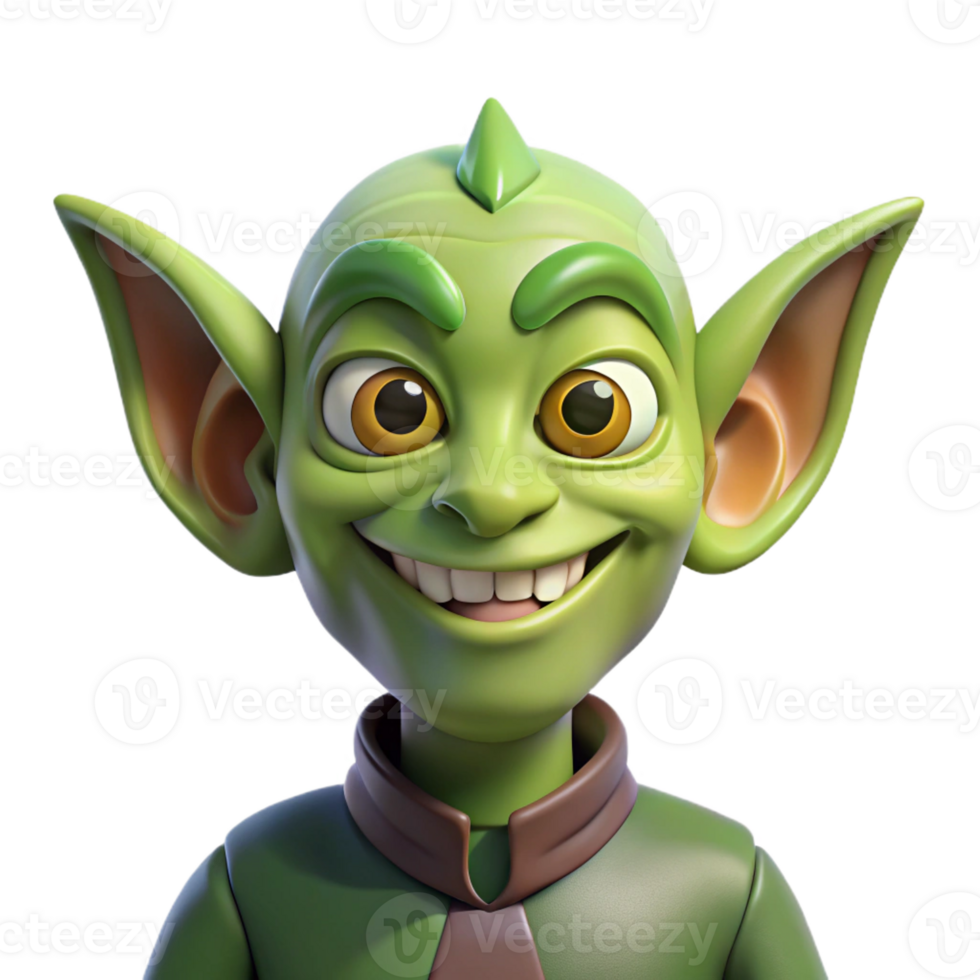striking geometric A stylized goblin, mischievous grin, pointed ears with Transparent Background sharp png