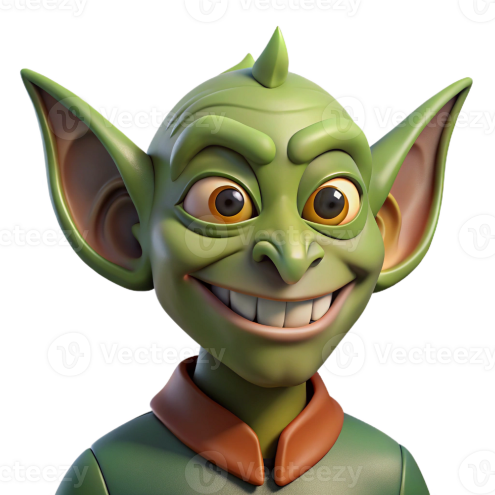 magnificent unforgettable A stylized goblin, mischievous grin, pointed ears with Transparent Background png