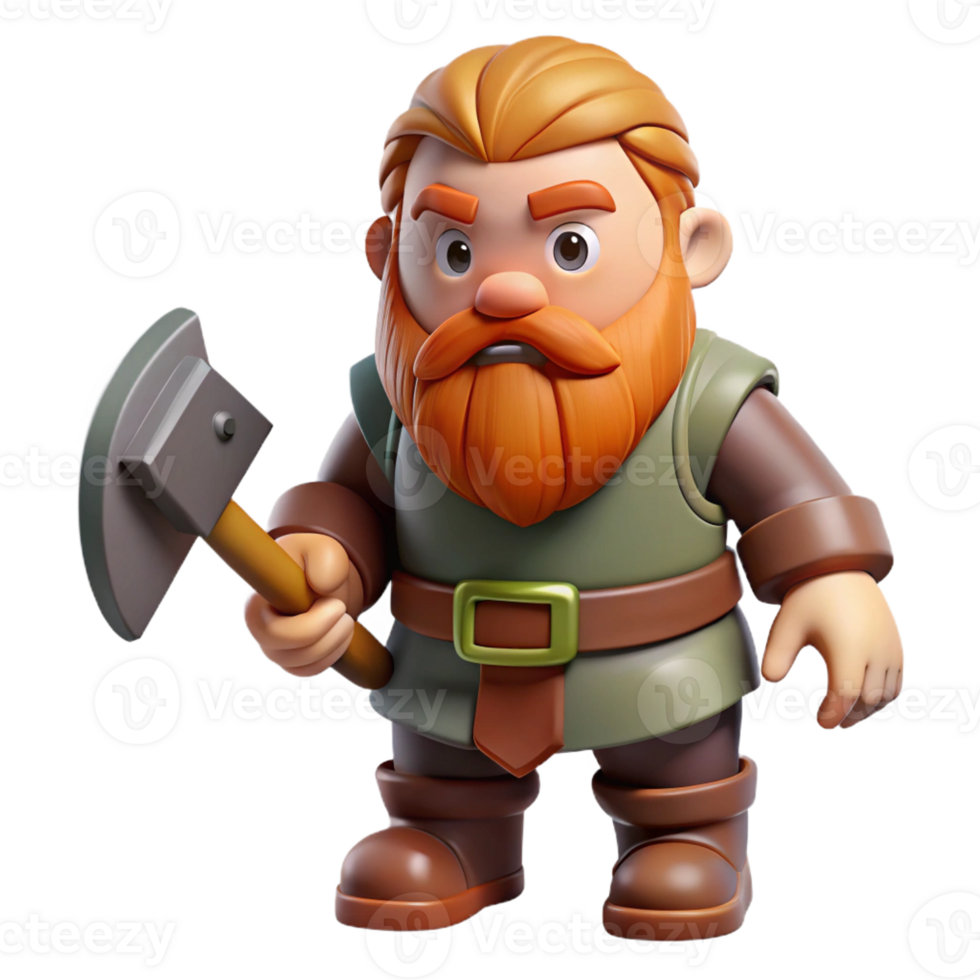 glorious playful bohemian A stylized dwarf, bearded, holding an axe with Transparent Background genuine png