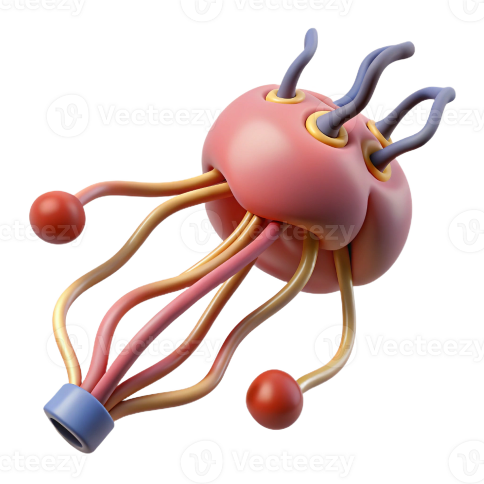 wonderful signature Hyper-specific, photorealistic render of a biomechanical nerve ending with electrical connections, isolated cutout with Transparent Background png