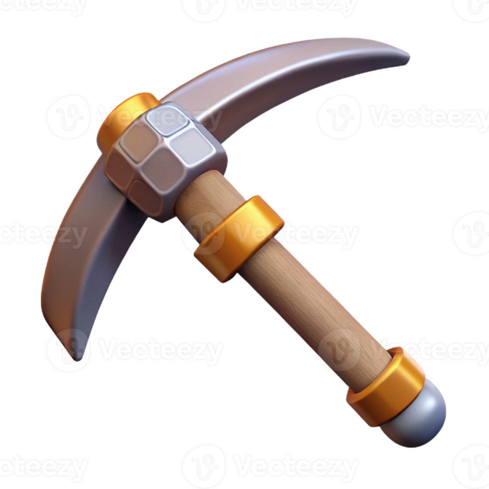 immaculate timeless Hyper-specific, concept art style, professional render of an isolated cutout, dwarf's mining pickaxe with a worn handle with Transparent Background png