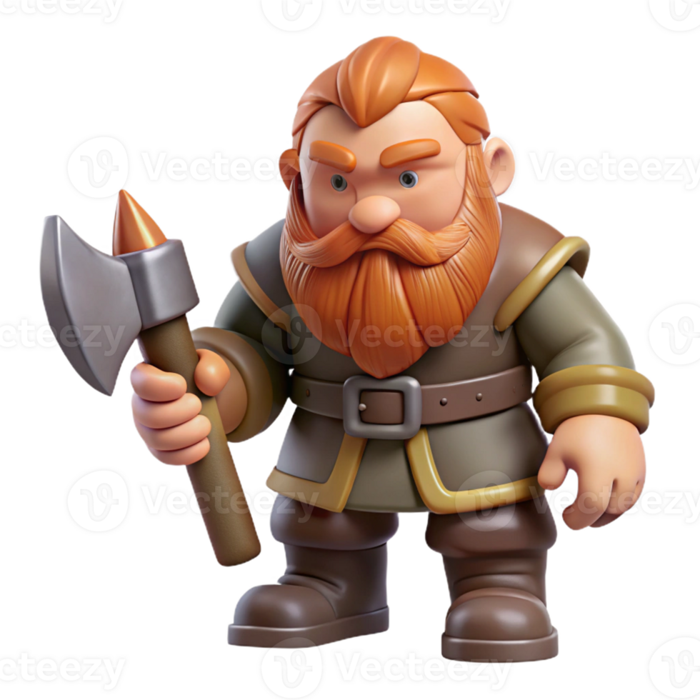 impressive playful minimalist A stylized dwarf, bearded, holding an axe with Transparent Background premium png