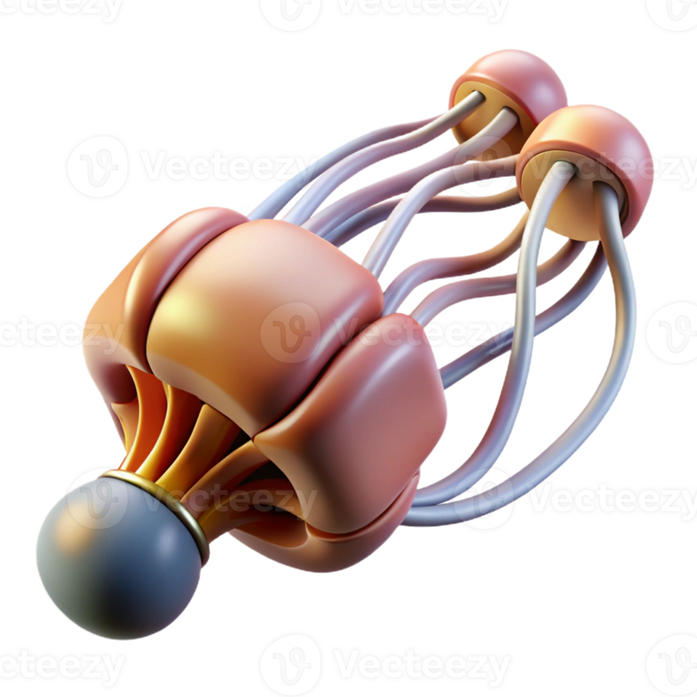 mesmerizing distinguished Hyper-specific, photorealistic render of a biomechanical nerve ending with electrical connections, isolated cutout with Transparent Background png