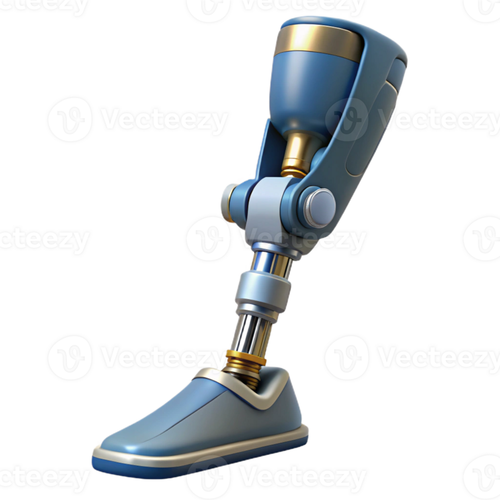 exceptional art deco Professional render, concept art style, biomechanical leg prosthesis with hydraulic suspension, isolated cutout with Transparent Background luxury png