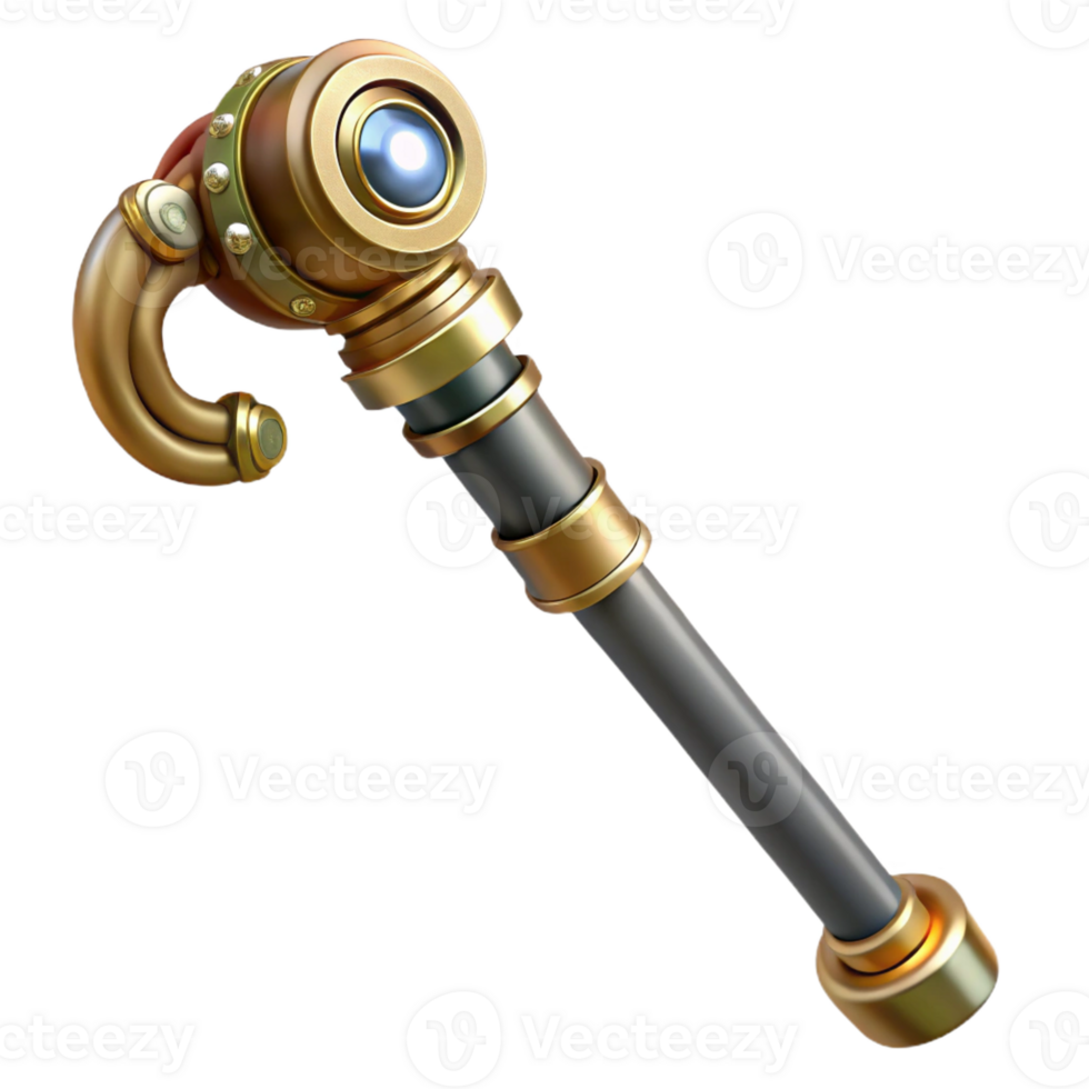 stunning distinctive Steampunk cane with a brass handle and hidden gadgets with Transparent Background png