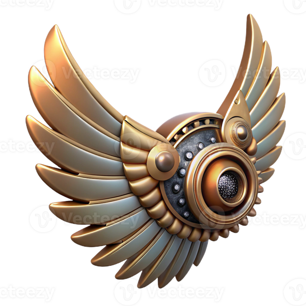 inspired art deco Steampunk wing with articulated metal feathers and gears with Transparent Background authentic png