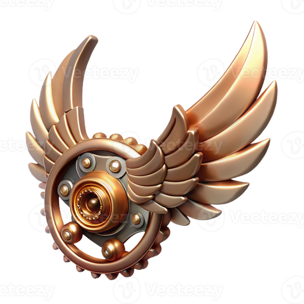 glorious bohemian Steampunk wing with articulated metal feathers and gears with Transparent Background authentic png