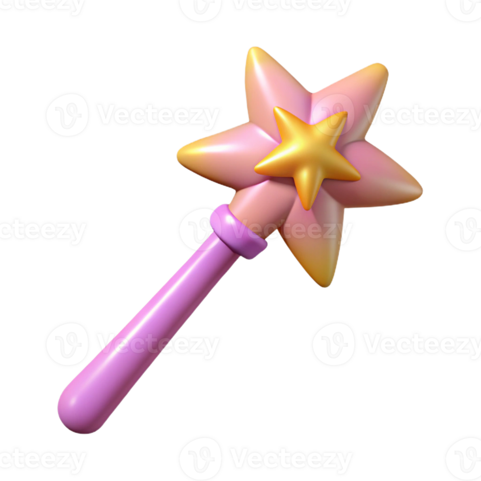 pristine organic A cartoon fairy wand, star on top, sparkly with Transparent Background 8K png